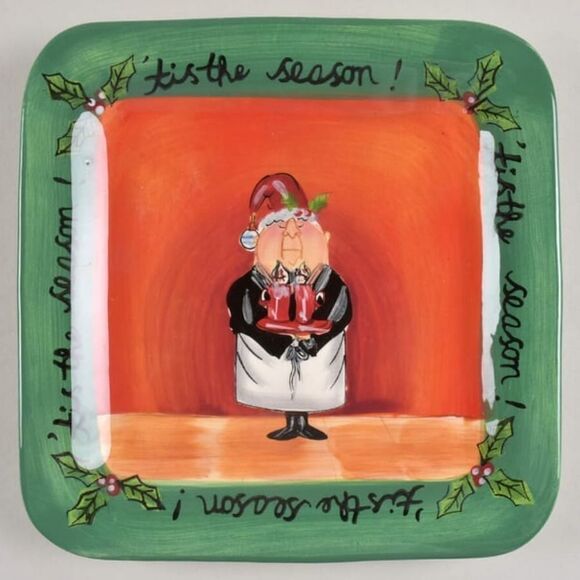 🩵Fat Chef Holiday Green "Tis the Season" Square Salad/Dessert Plates Set of 4 - Picture 10 of 13